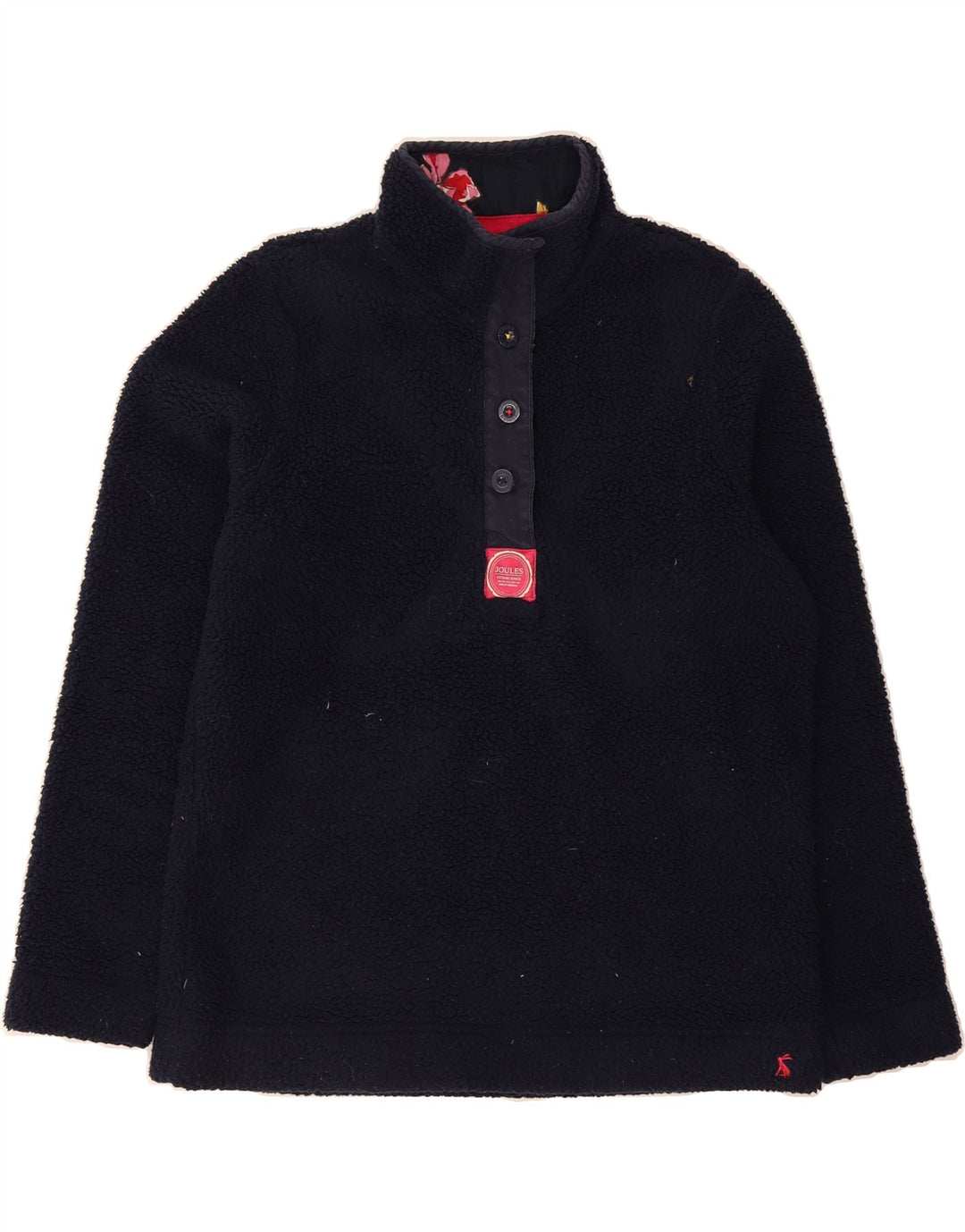 JOULES Womens Button Neck Fleece Jumper UK 12 Medium Navy Blue Polyester Vintage Joules and Second-Hand Joules from Messina Hembry 