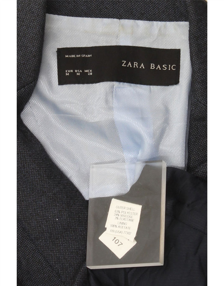 Zara Womens 1 Button Blazer Jacket UK 12 Medium Navy Blue Polyester