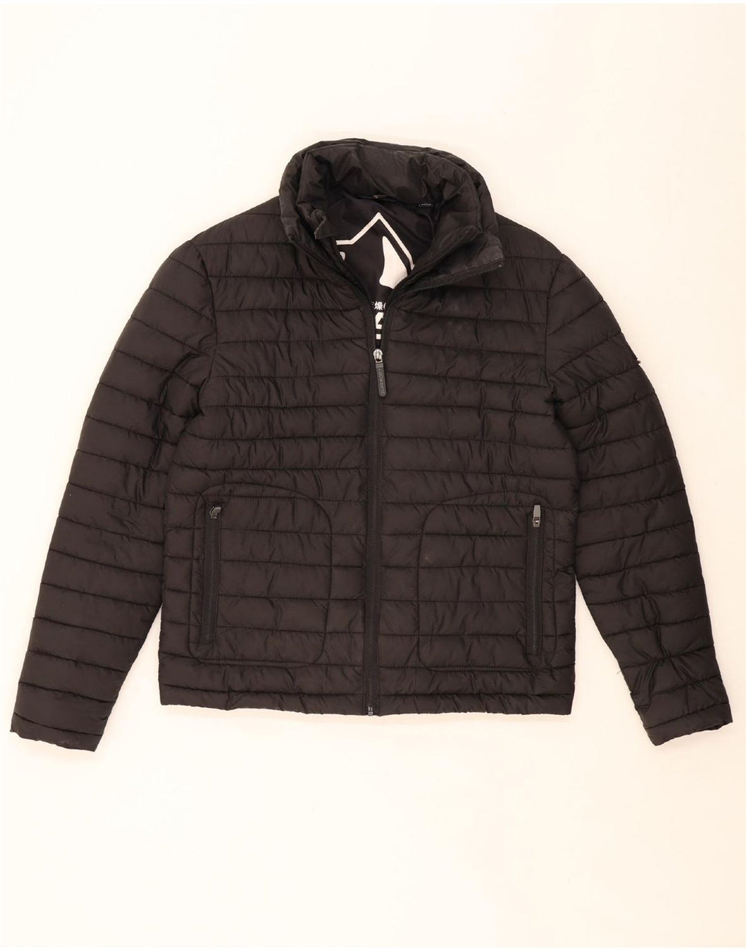 SUPERDRY Womens Padded Jacket UK 14 Medium Black Polyester Vintage Superdry and Second-Hand Superdry from Messina Hembry 