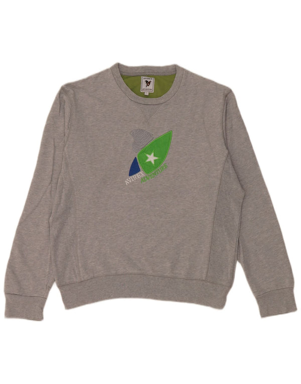 Avirex Mens Graphic Regular Fit Sweatshirt Jumper Large Grey Cotton