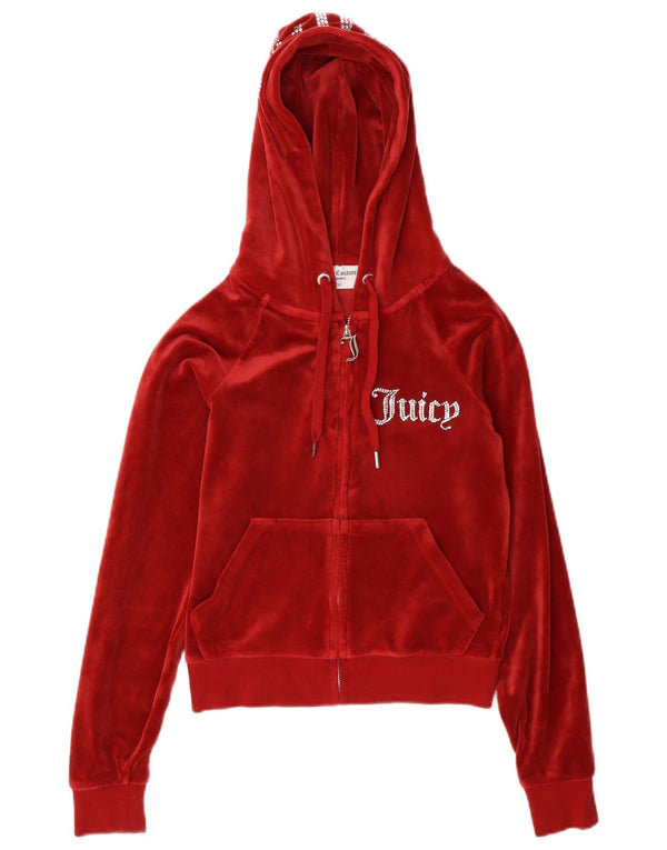Suéter feminino com capuz e zíper gráfico grande Juicy Couture UK 2 2XS vermelho