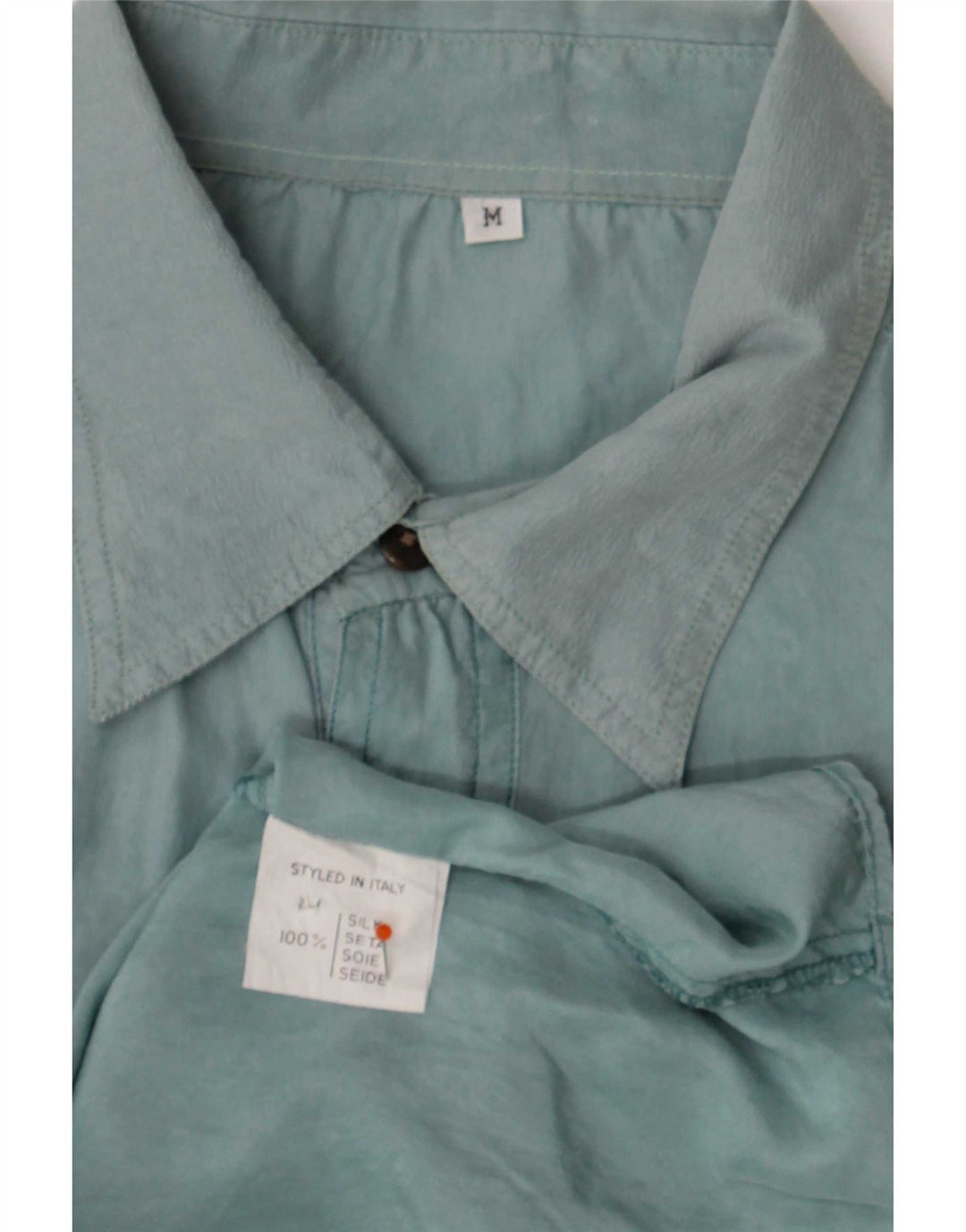 Camisa Vintage Para Hombre Seda Azul Mediana
