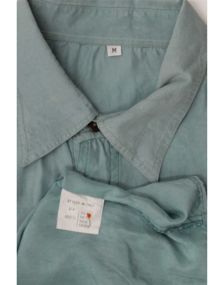 Camisa Vintage Para Hombre Seda Azul Mediana