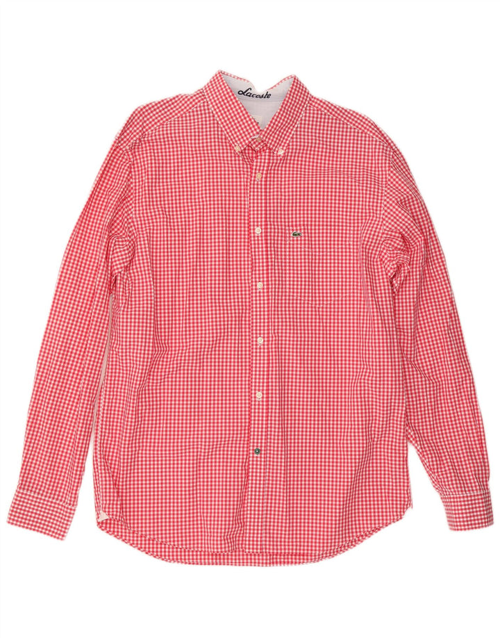 Lacoste Mens Regular Fit Shirt Size 43 Large Red Gingham Cotton