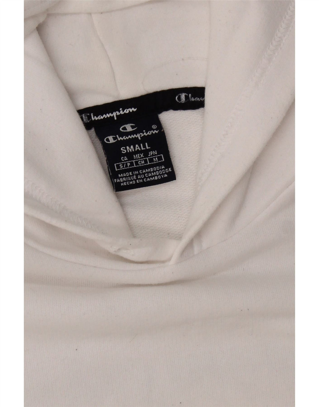 CHAMPION Mens Graphic Hoodie Jumper Small White Cotton Vintage Champion and Second-Hand Champion from Messina Hembry 