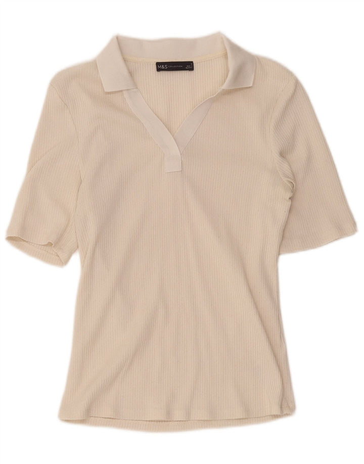 Marks & Spencer Womens Polo Shirt UK 12 Medium Beige Polyester