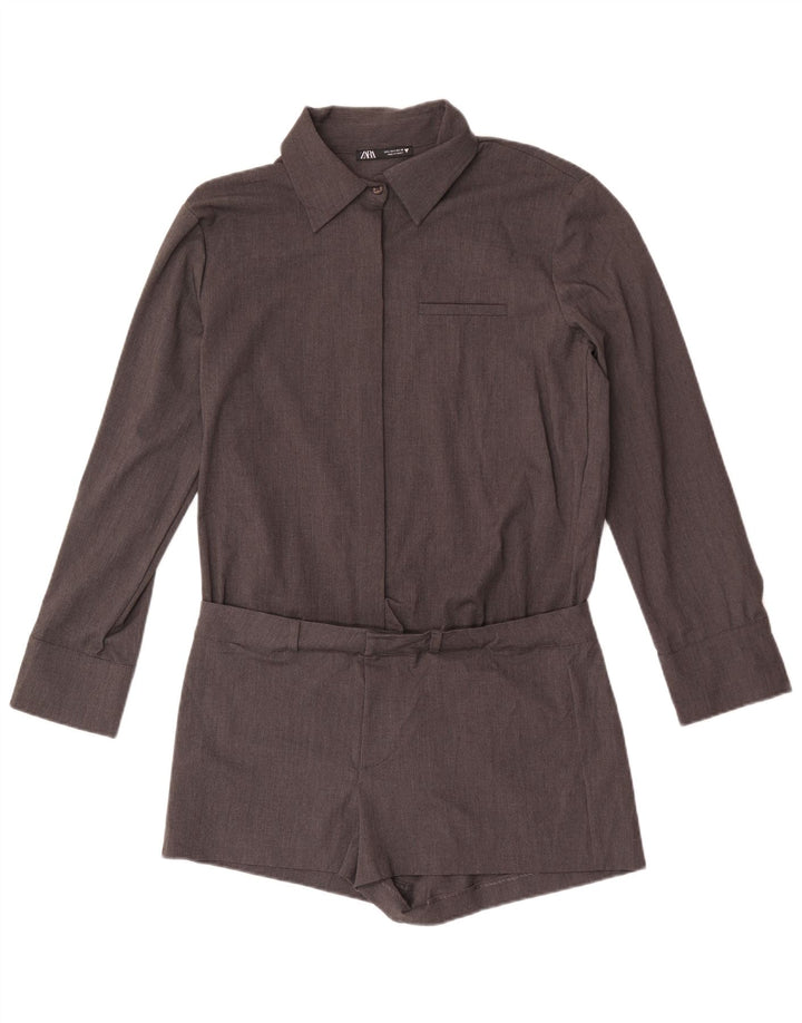 Zara Womens Shirt Playsuit UK 16 Large Grey Polyester