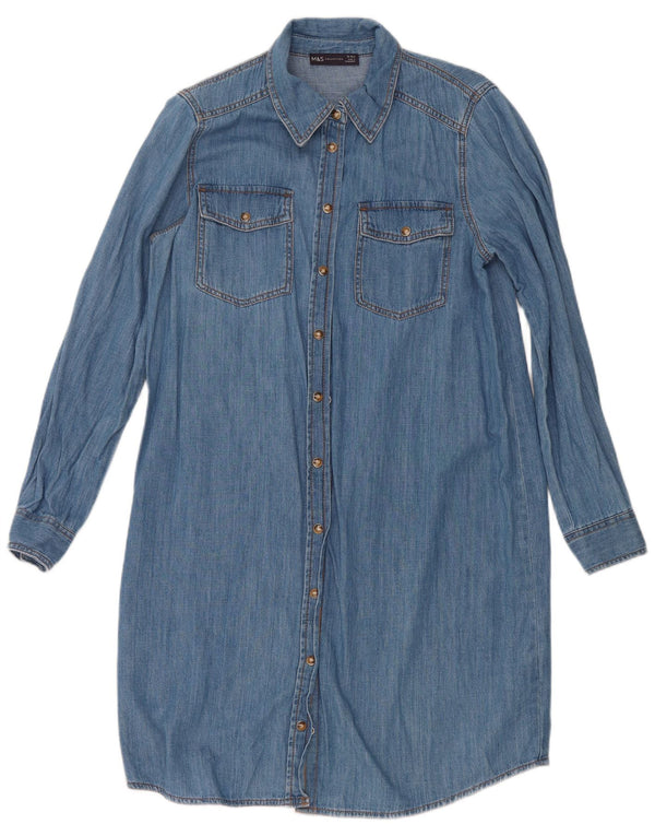 Marks & Spencer Damen Denim-Hemdkleid UK 12 Mittelblaue Baumwolle