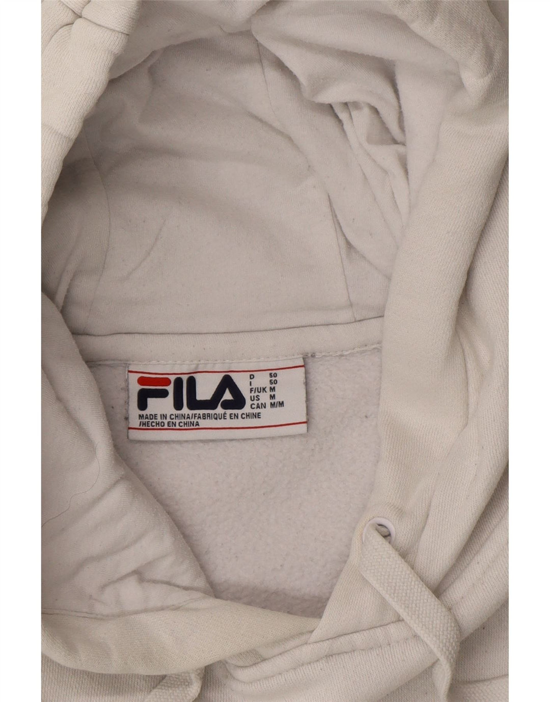 FILA Mens Graphic Hoodie Jumper Medium White Cotton Vintage Fila and Second-Hand Fila from Messina Hembry 