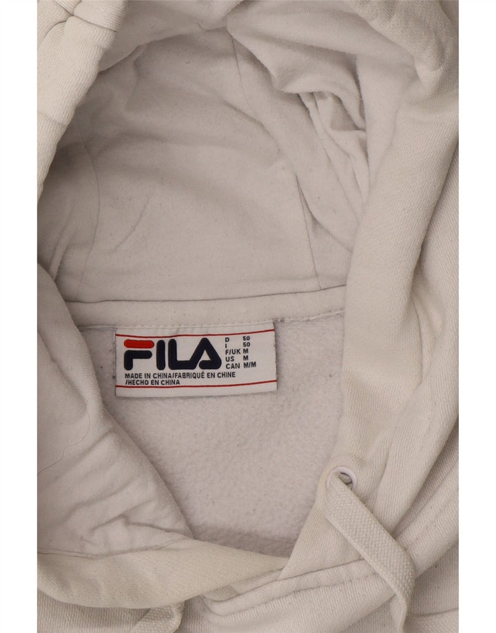 FILA Mens Graphic Hoodie Jumper Medium White Cotton Vintage Fila and Second-Hand Fila from Messina Hembry 