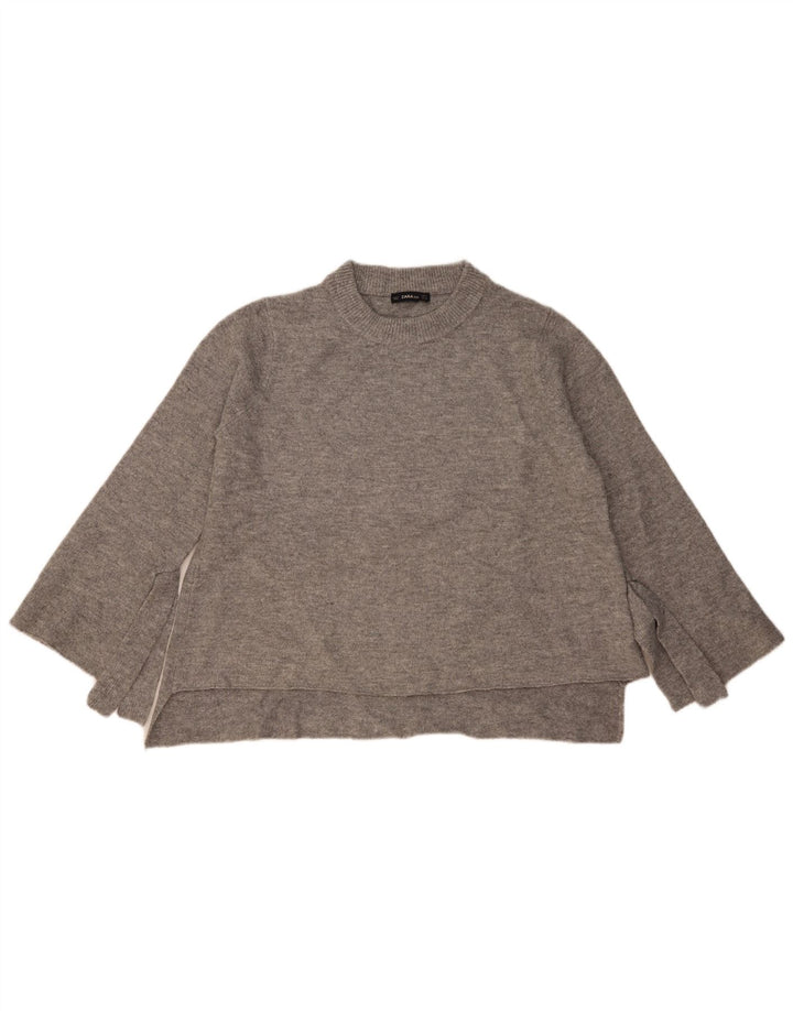 Zara Womens Oversized Crew Neck Jumper Sweater UK 14 Medium Grey Flecked