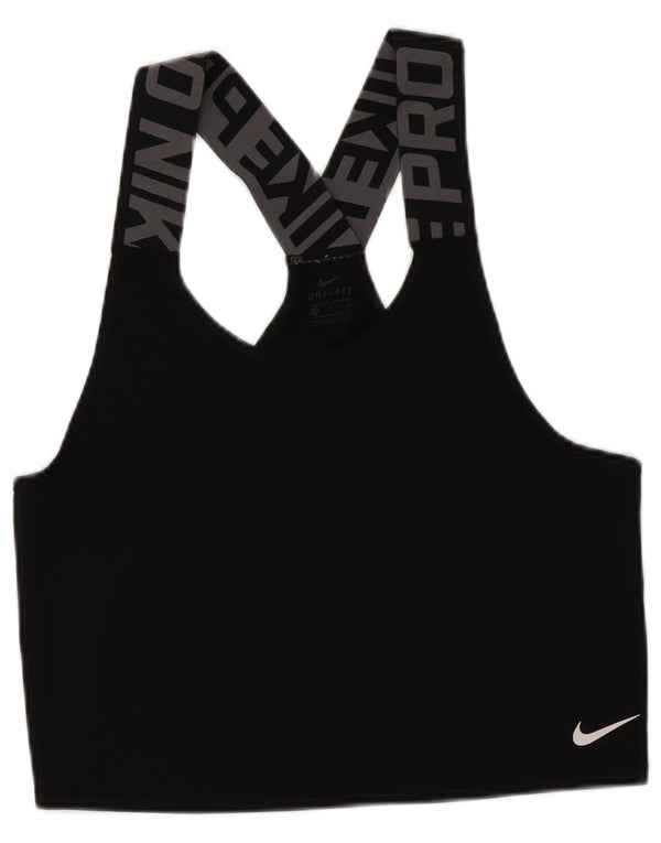 Женский спортивный бюстгальтер с графическим принтом Nike Dri Fit UK 14, средний черный полиэстер