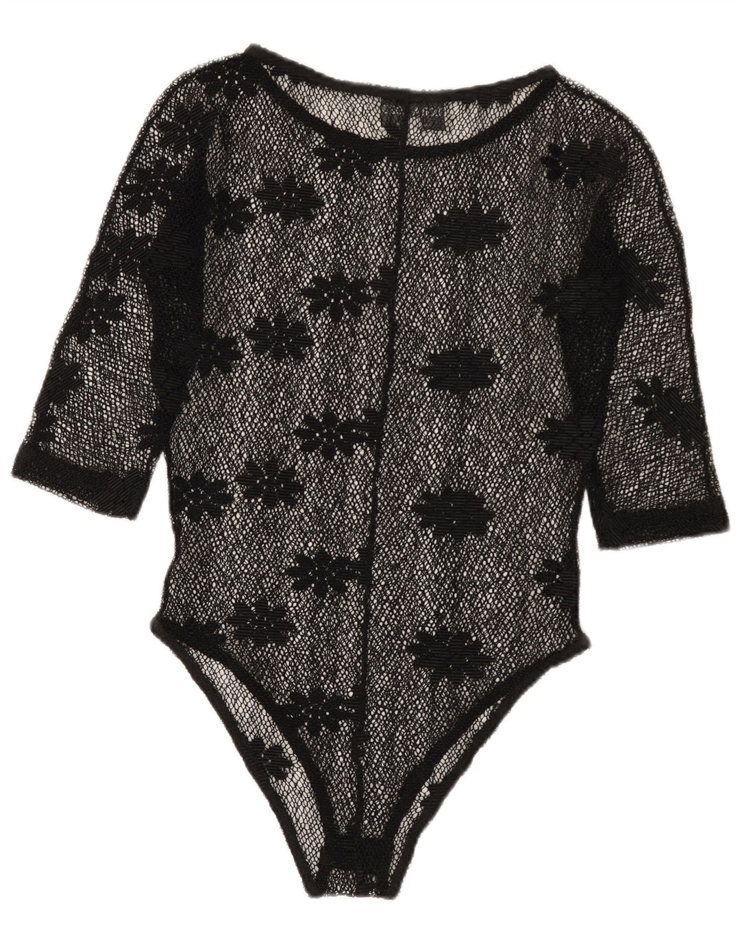 vintage Femmes Voir à travers la dentelle Body IT 42 Moyen Noir Floral
