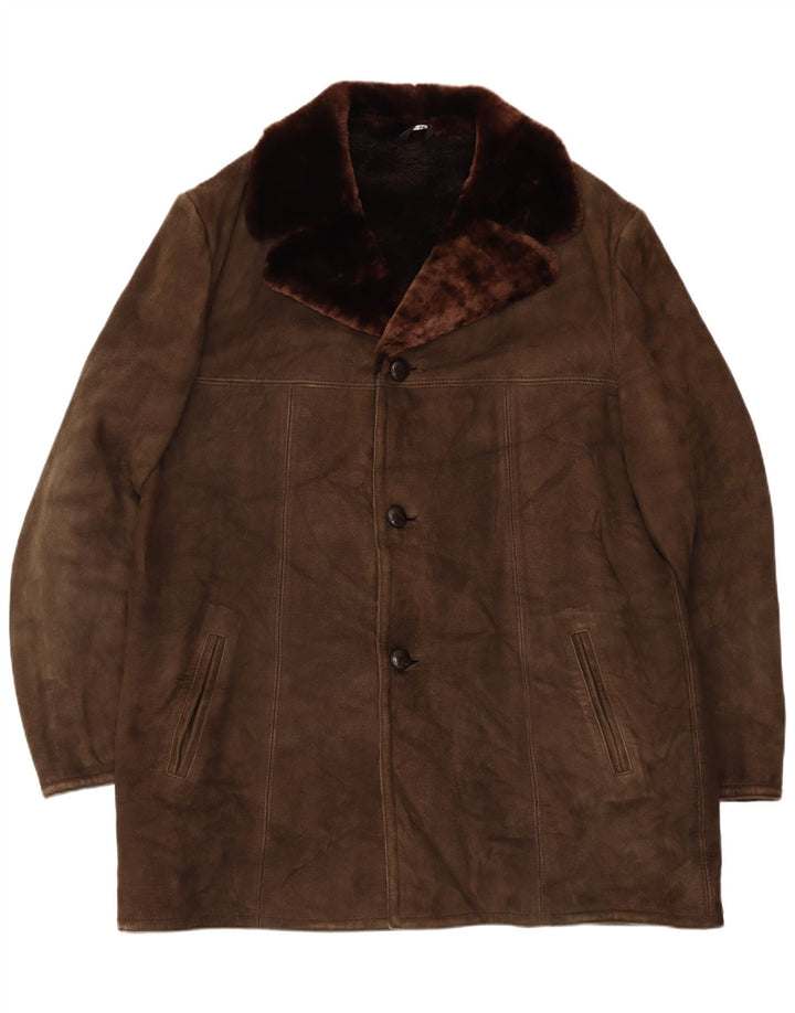 veste en peau de mouton homme vintage UK 42 XL Cuir Marron