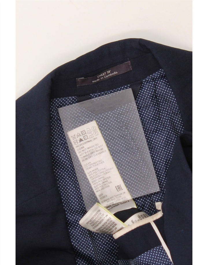 Marks & Spencer Mens 2 Button Blazer Jacket UK 38 Medium Navy Blue Wool