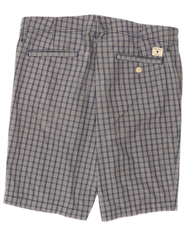 Guess Mens Chino Shorts W34 Large Blue Check Cotton