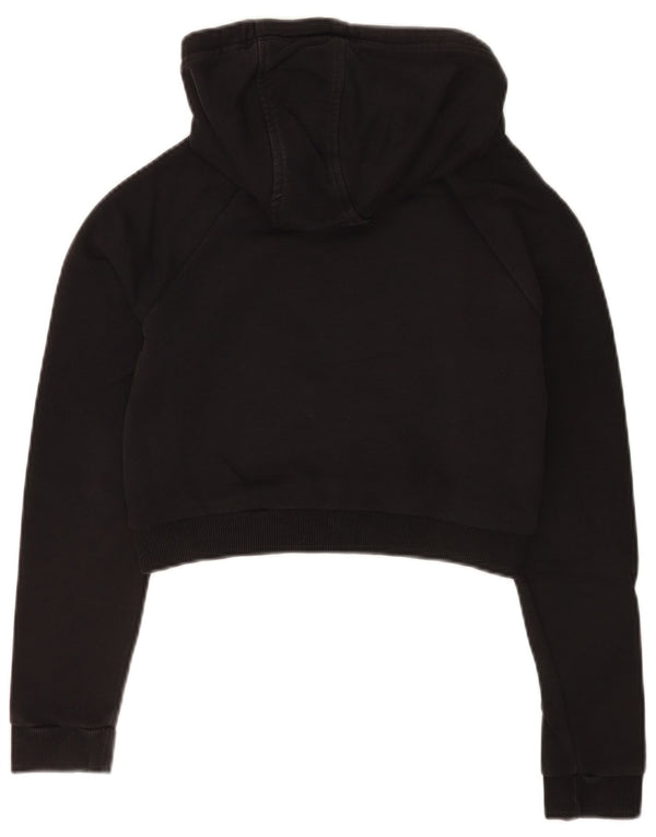 Adidas Womens Graphic Crop Hoodie Jumper UK 8 Small Black Cotton