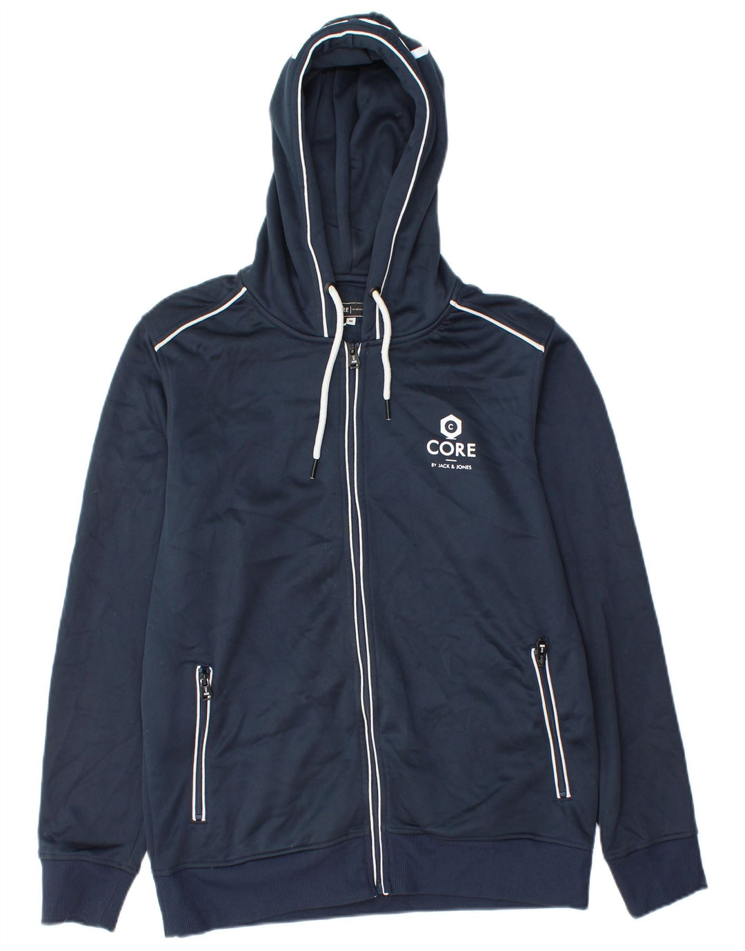 Jack & Jones Mens Graphic Zip Hoodie Sweater Medium Navy Blue Polyester