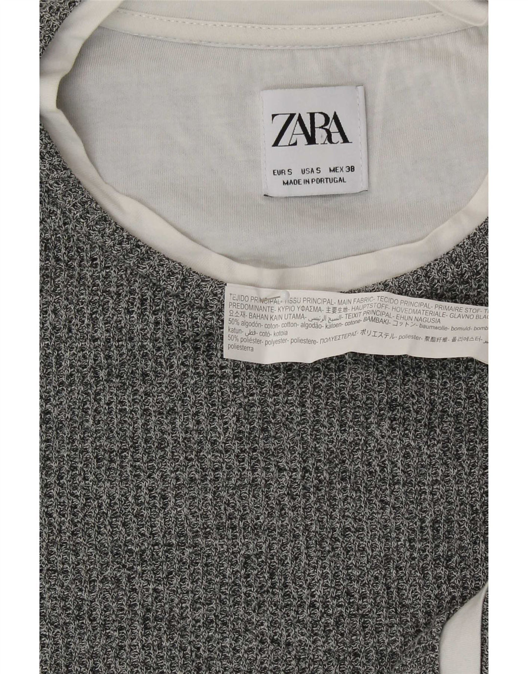 Zara Herre Top Langærmet Lille Grå Flecked Bomuld