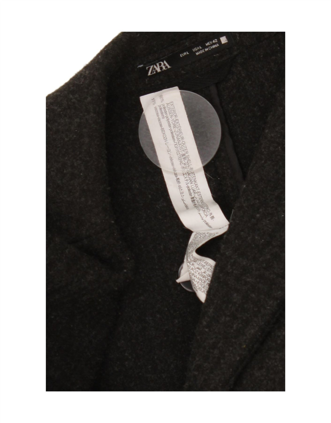 Zara Hombre Abrigo UK 40 Grande Poliéster Negro
