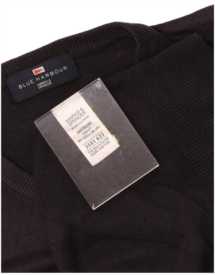 MARKS & SPENCER Suéter tipo jersey con cuello en V azul Harbor para hombre Negro mediano