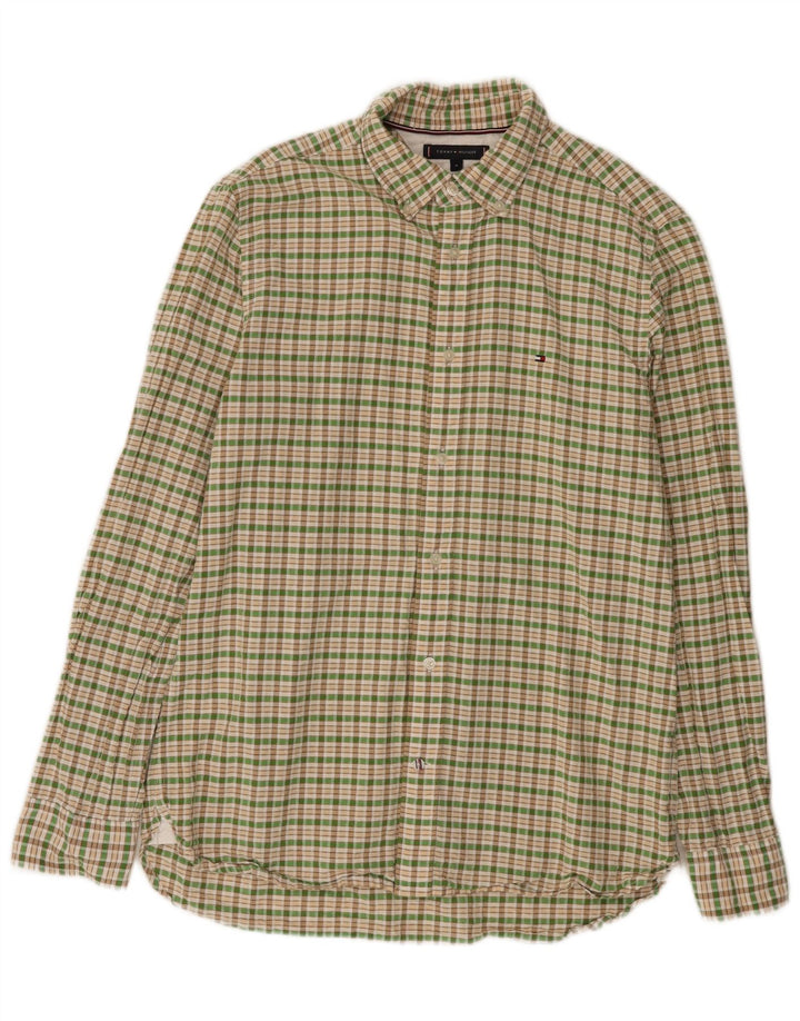 Tommy Hilfiger Mens Flannel Shirt Medium Green Check Cotton