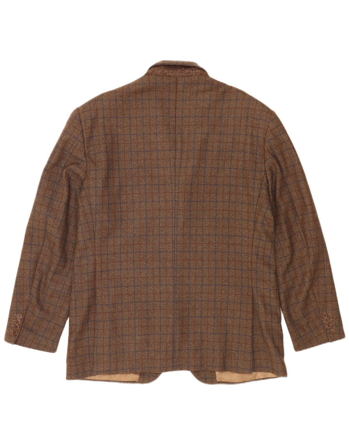 Brooksfield Mens 3 Button Blazer Jacket UK 40 Large Brown Check Wool