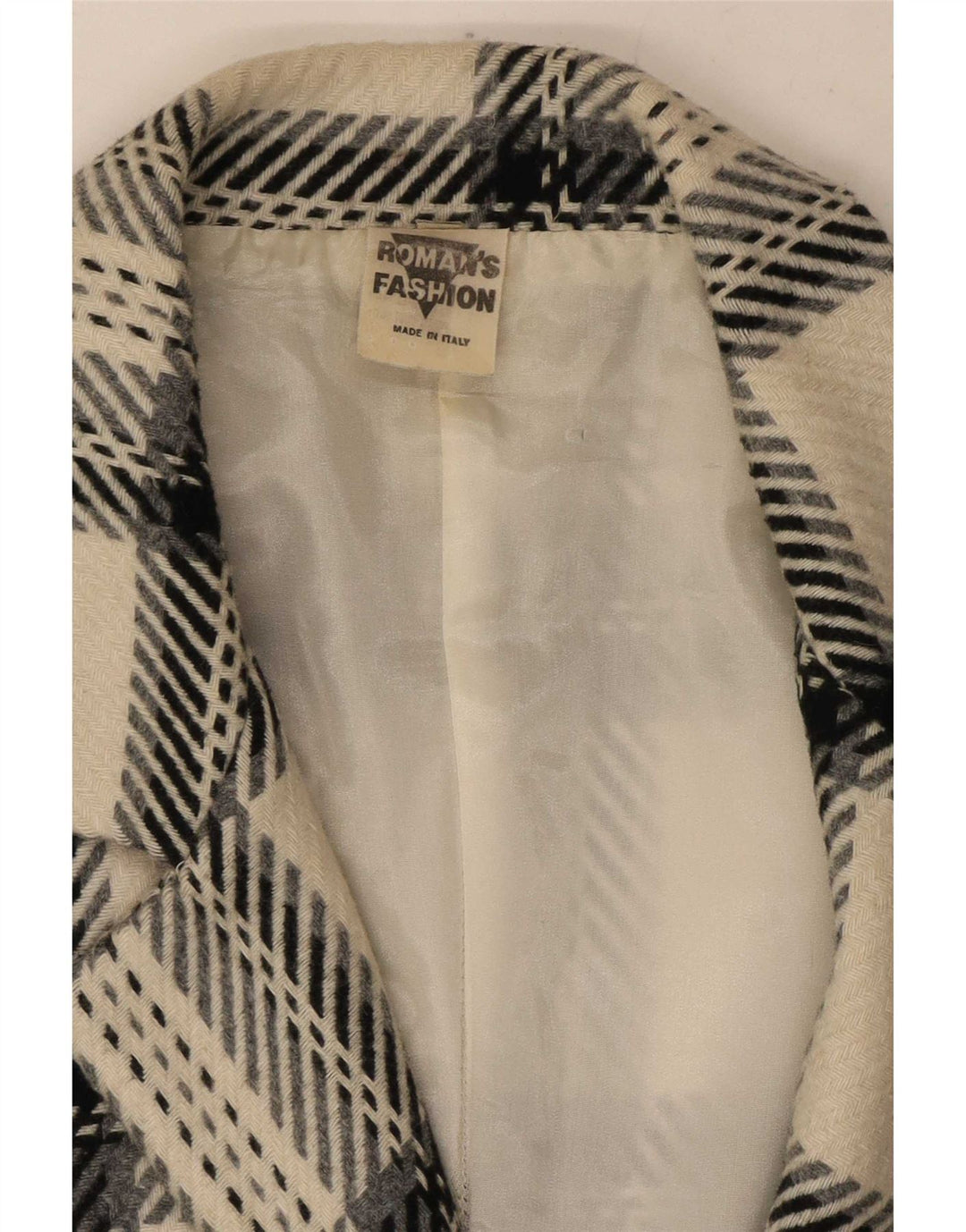 Vintage Womens 2 Button Blazer Jacket UK 12 Medium Off White Plaid Wool