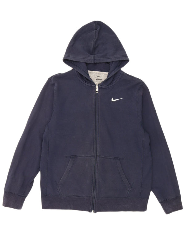 Nike Boys Zip Hoodie Sweater 13-14 Years XL Navy Blue Cotton