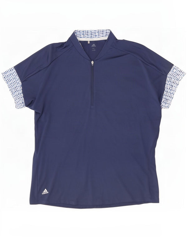 Adidas Mens Zip Neck T-Shirt Top XL Navy Blue Flecked