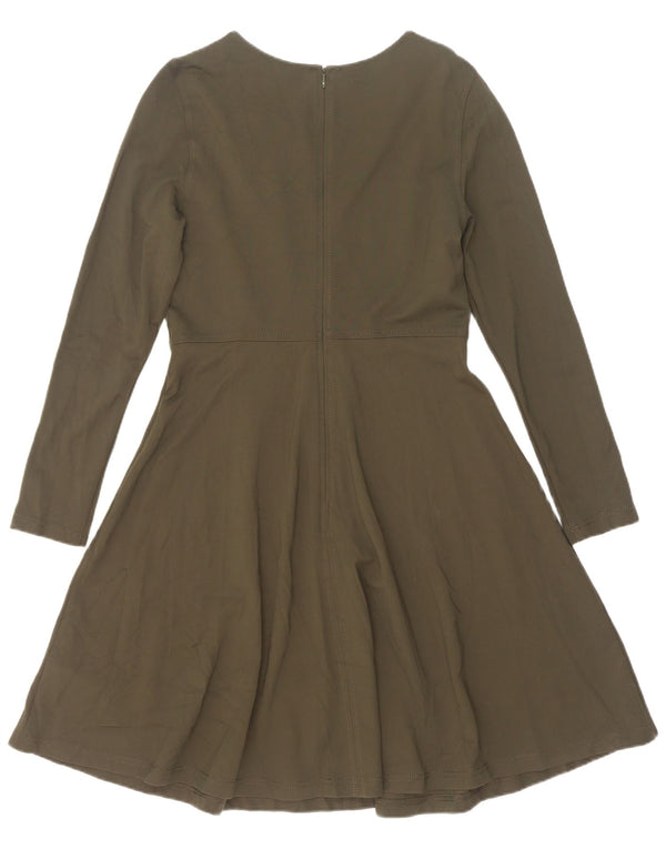 Marks & Spencer női hosszú ujjú, A-vonalú ruha UK 12 közepes khaki viszkóz