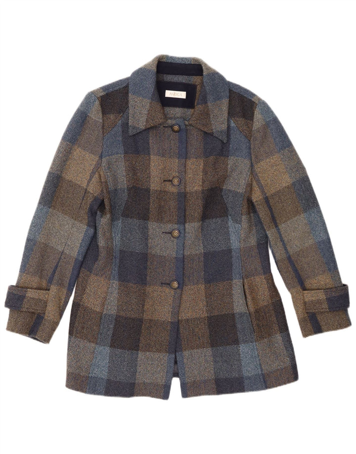 AVOCA Womens Overcoat UK 14 Medium Blue Check