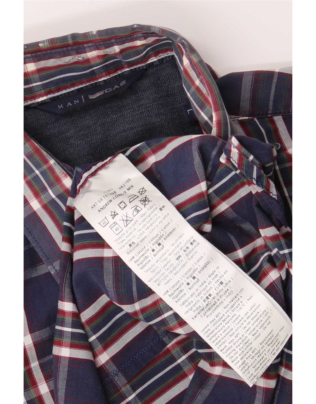 Gas Mens Shirt Large Navy Blue Check Cotton