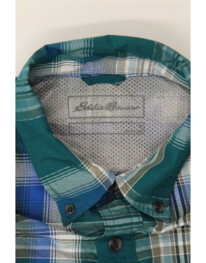 EDDIE BAUER Mens Short Sleeve Shirt Large Green Check Nylon Vintage Eddie Bauer and Second-Hand Eddie Bauer from Messina Hembry 