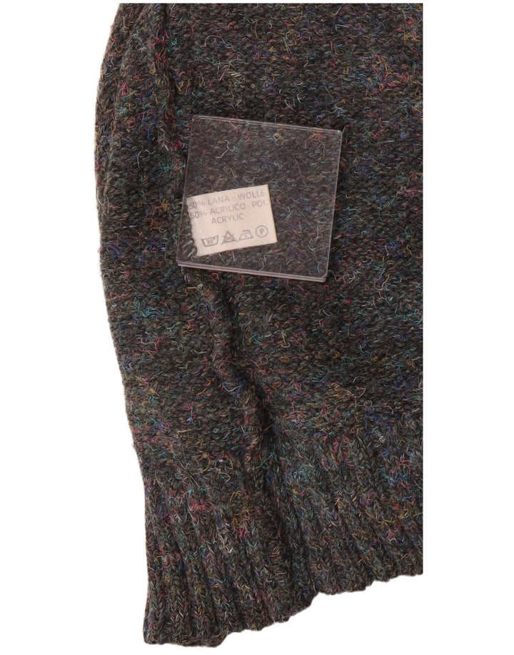 Vintage Mens Turtle Neck Jumper Sweater Large Grey Flecked Wool Classic