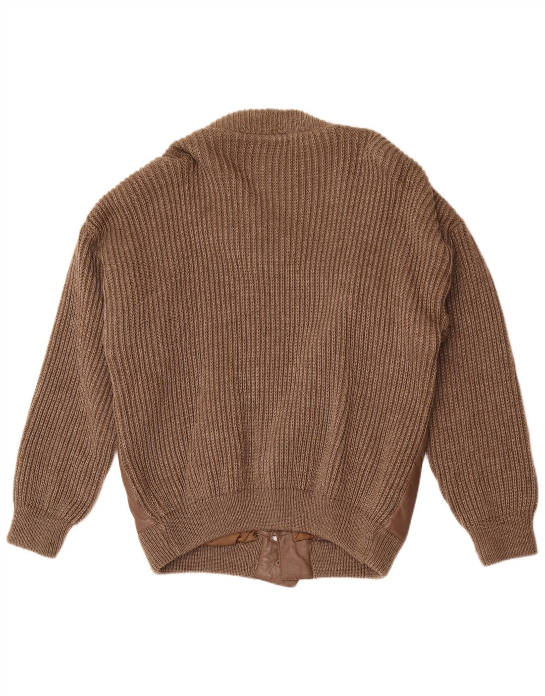 Vintage Mens Leather Cardigan Sweater Large Brown Wool
