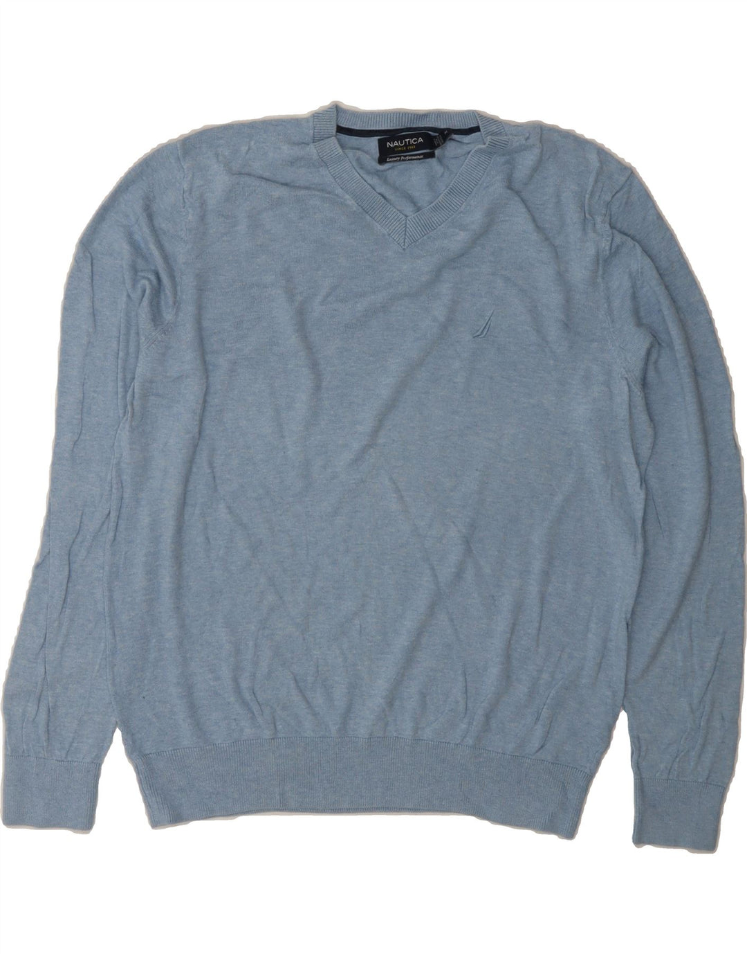 NAUTICA Mens V-Neck Jumper Sweater Medium Blue Cotton Vintage Nautica and Second-Hand Nautica from Messina Hembry 