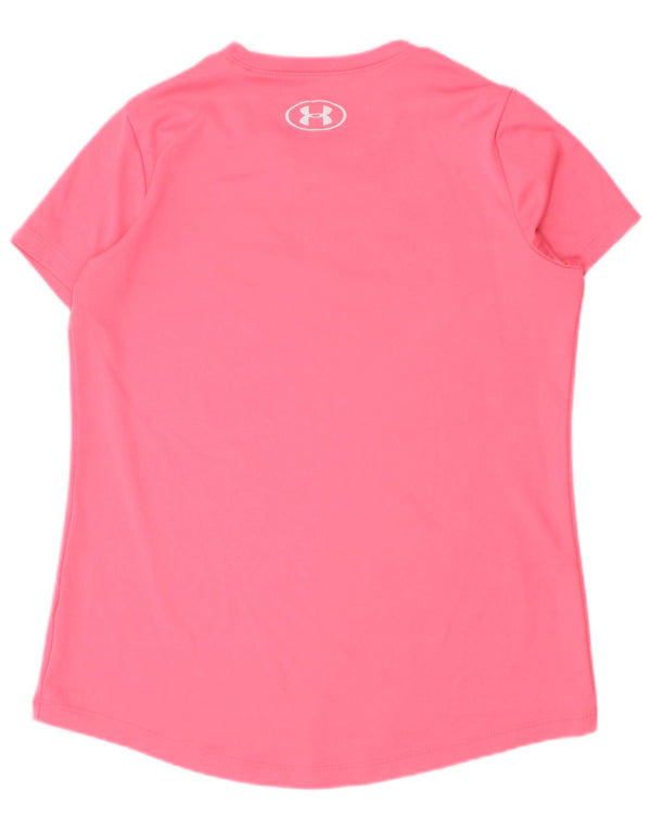 Under Armour Girls Heat Gear Graphic T-Shirt Top 7-8 Years Small Pink