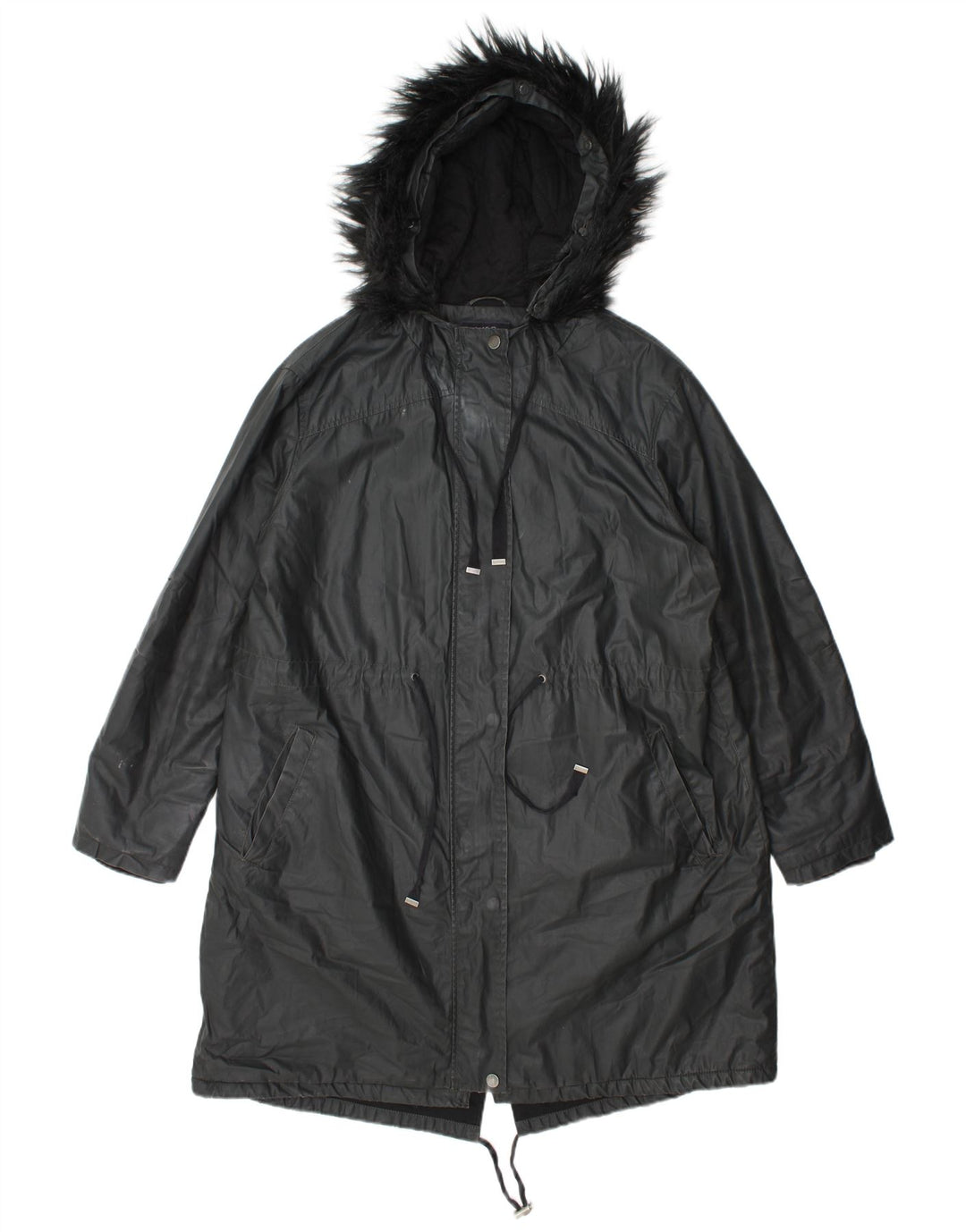Marks & Spencer Womens Hooded Waxed Parka Jacket UK 14 Large Grey