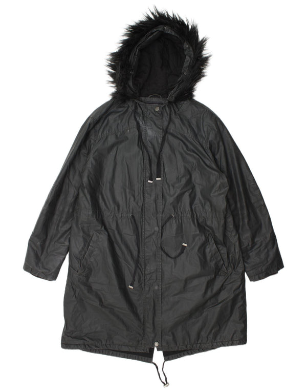 Marks & Spencer Veste parka cirée à capuche pour femme UK 14 Large Gris