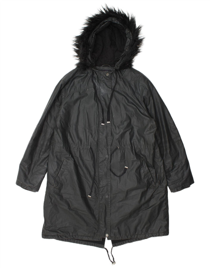 Marks & Spencer Womens Hooded Waxed Parka Jacket UK 14 Large Grey