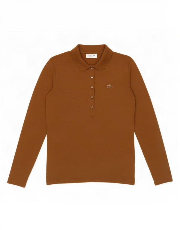 Lacoste Womens Long Sleeve Slim Fit Polo Shirt Size 40 Medium Brown