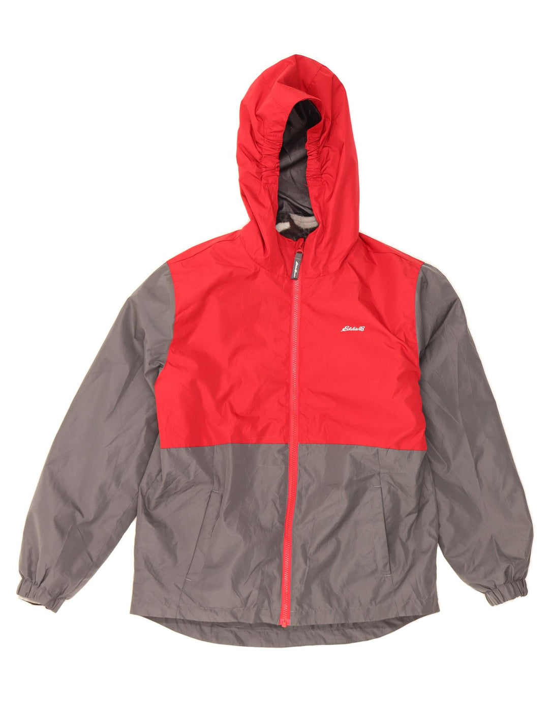 EDDIE BAUER Boys Hooded Rain Jacket 14-15 Years Large Red Colourblock Vintage Eddie Bauer and Second-Hand Eddie Bauer from Messina Hembry 