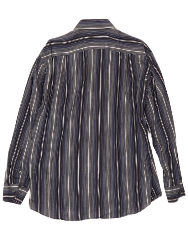 Roccobarocco Mens Shirt Size 39 15 1/2 Medium Navy Blue Striped