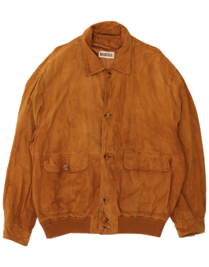 Vintage Mens Suede Bomber Jacket IT 56 3XL Brown Leather