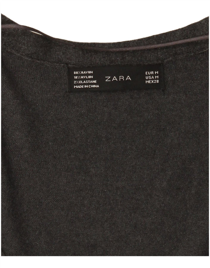ZARA Womens Longline Cardigan Sweater UK 12 Medium Grey Rayon