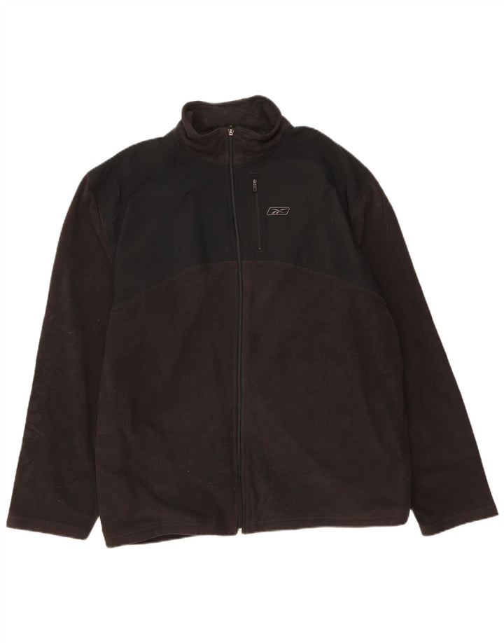 REEBOK Mens Fleece Jacket UK 42 XL Black Colourblock Polyester