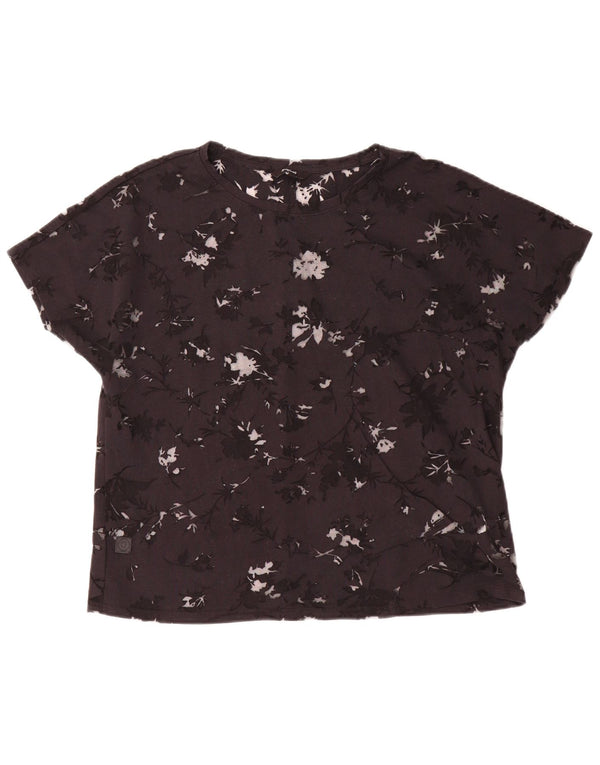 Desigual Dame Se Through Grafisk T-Shirt Top UK 16 Medium Black Floral