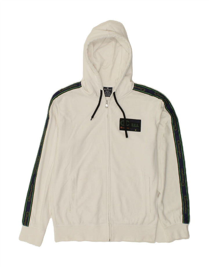CHAMPION Mens Graphic Zip Hoodie Sweater Small White Vintage Champion and Second-Hand Champion from Messina Hembry 