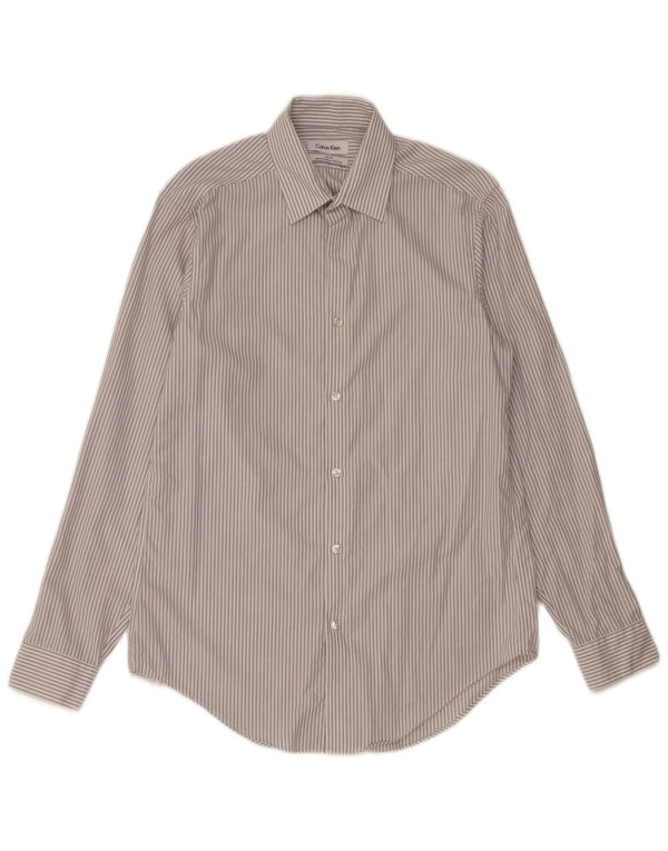 Camisa masculina Calvin Klein Slim Fit tamanho 15 1/2 cinza médio listrado